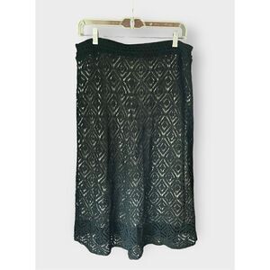 Ann Taylor Loft Women’s Medium Flare Geometric Nylon Midi Skirt Lace Detail
